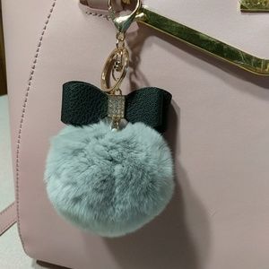 Furry pom purse charm with bow and rhinestones a c